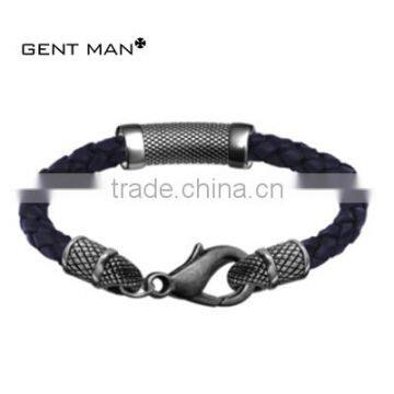 2015 high quality fashion genuine leather stainless steel mens bracelets with castiong steel accessories lobster clasp