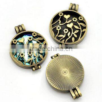 100pcs 30mm Antique Silver Bronze Photo Memory Living Flower Hollow Essential Oils Lockets Pendants For DIY Perfume