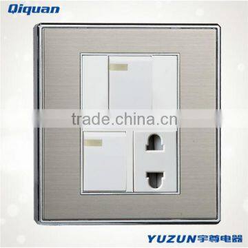 Stainless steel 2 gang switch and 2 pin wall socket