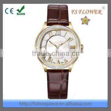 FS FLOWER - Men Quartz Leather Strap Watch High Quality With Diamond Set