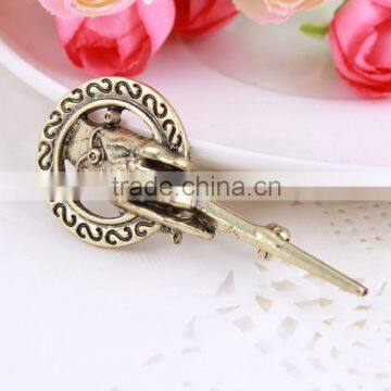 antique silver plated metal palm with sword shape strip punk style brooch pins