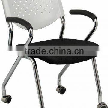 hot sale good quality white PP plastic back fabric seat chrome Office Chair with wheels A205-J08