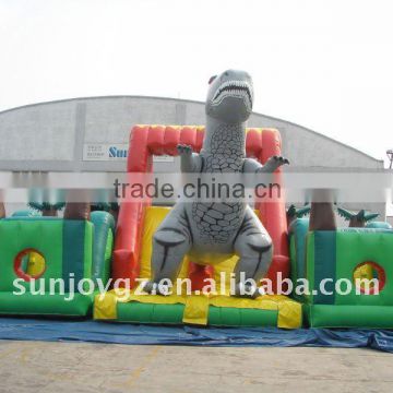 2016 natural design cheap 3 in 1 inflatable fun city dinosaur jungle park