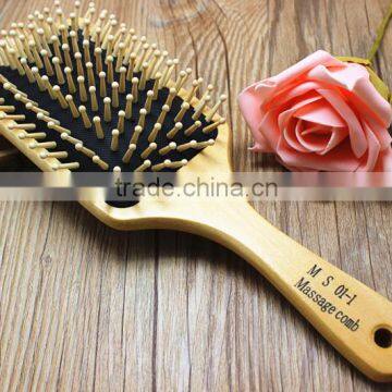 hot sale cheep big square paddle cushion bamboo wooden hair brush