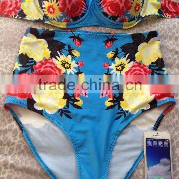 T1164 New Fashion and Good Quality Women Sexy Beach Wear High Waist Swimwear 2015 New Style Printed Sexy Bikini Sets photo-3