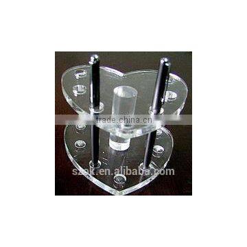 high quality chic acrylic holes heart shape pen display holder hot sale