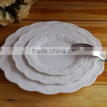 Ceramic white dinner plates/ fruit plates/Salad plates with embossed design