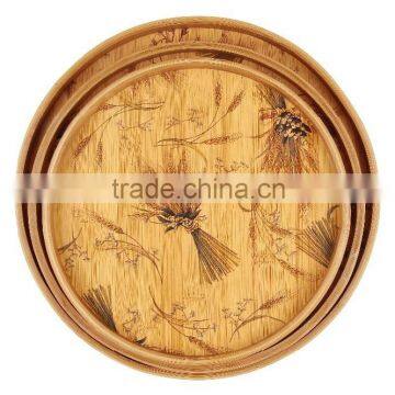 Family Custom Color Painting Round Bamboo Wooden Tray Charger Plate