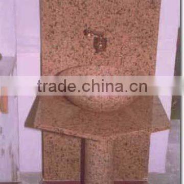 standing pedestal pink granite stone washbasin