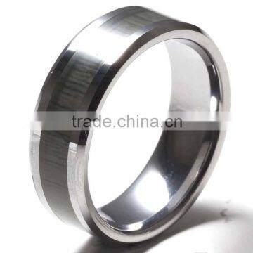 Polished Beveled edge Tungsten Ring with color paper inlay