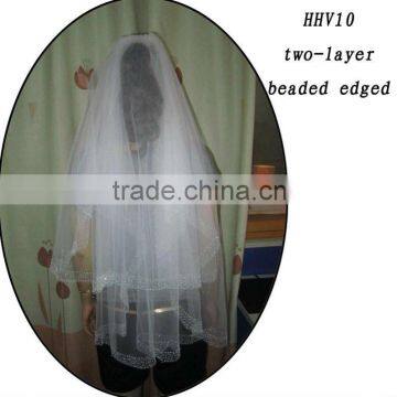 HHV10 2011 Wholesale New two Layers Bead Edged Real Sample Bride Wedding Veil