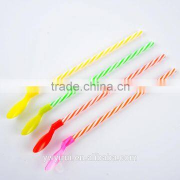 Striped plastic straw with spoon