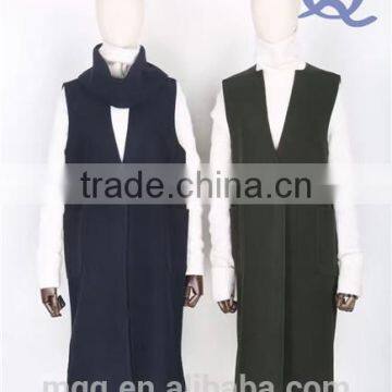 Women Wool Vest Pocket Long Vest With Scarf