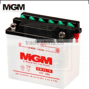 motorcycle battery YB3L-B,Exhaust motorcycle battery with acid