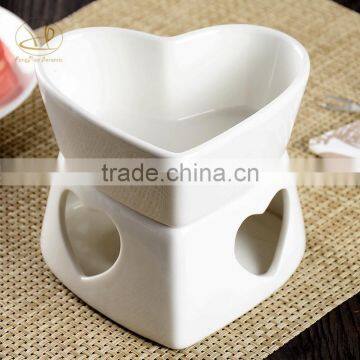 White porcelain heart chocolate/cheese fondue set