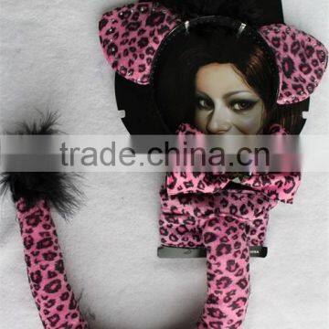 party costume accessories leopard cat ears feather headband with bow tie and tail