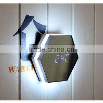 Latest Arrival Digital Alarm Clock With Make-up Mirror LED Night Light Digital Thermometer Multifunctional Wall Desk Clock photo-2