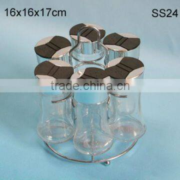 6pcs/set clear pepper and salt glass spice jar set with metal frame