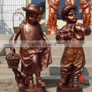 gold bronze garden child statues