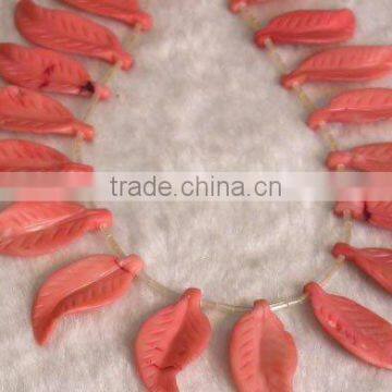 pink leaf shape natural loose coral beads