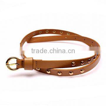 Wholesale Rivet Decorated Ring Buckle Girl Thin PU Waist Belt photo-2