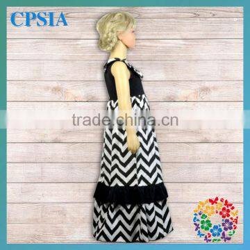 New Fashion Wholesale Cheap Simple Black Floor Length Cotton Chevron Long Dress Baby Girls Party Wear Dress