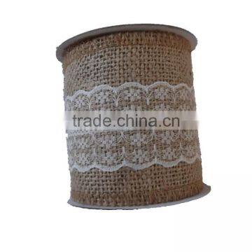 3''*3Y Natural Burlap Ribbon With Lace on Spool photo-2