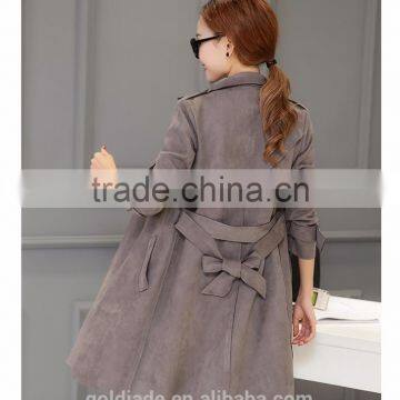 2016 Winter Trench Coat Lapel Long Sleeve Ladies Tie Waist Casual Long Outerwear Coats for Wholesale photo-5