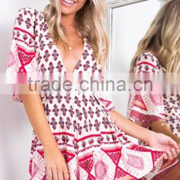 2016 Woman Clothes Designer Chinese Wind Two-piece Outfit In Red Geometric Pattern Playsuit photo-2