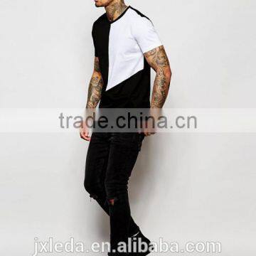 Fashion Men Cut & Sew Square Panel Round Collar Short Sleeve Plain T-shirt Wholesale Custom Factories photo-4