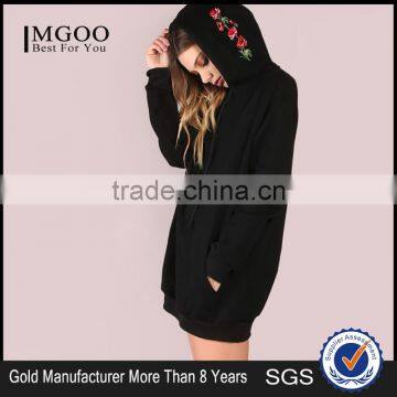 MGOO Black Pocket Front Embroidered Hood Sweatshirt Oversized Women Longline Hoodies With Custom Design