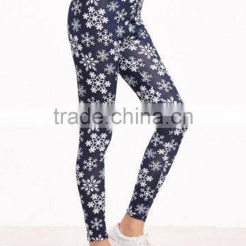 Navy Snowflake Print Leggings Polyester Spandex Outwear Sublimation Print Skinny Gym Jogger Customized Long Pants photo-2