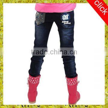 wholesale girl's jeans cheap kids jeans with beautiful pattern