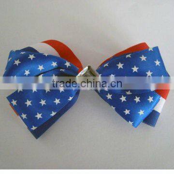 4inch National Day hair bow clips/ribbon bow clips/hair bow with stain ribbon