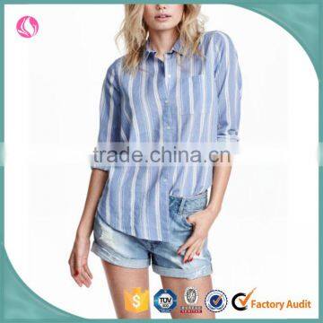 2016 Ladies' Fashion Stripes Design Blouse Woman Fancy Office Blouse Shirts