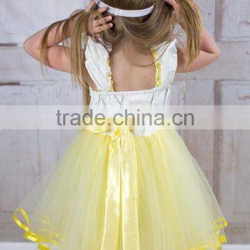 Girls Yellow Tutu Princess Lace Vintage Dress photo-3