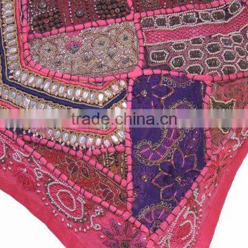 Pink Decorative Euro Pillow Sham - Wood Bead Work Floor Cushion Cover ~ 26 Inch photo-4