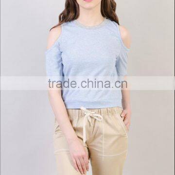 Womens Cold Shoulder Custom Cotton Tee Shirts photo-2