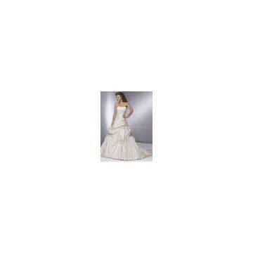 High quality taffeta lace material appliqued strapless ruched bridal wedding gown custom made