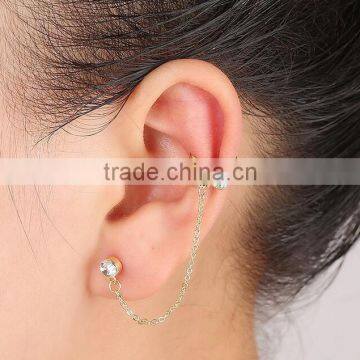 Rhinestone Crystal Bow Knot Tassel Earrings Cuff Metal Ear Wrap