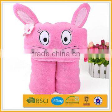 high quality custom fancy pink animal head plush baby blanket