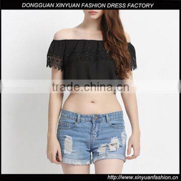 Wholesale Hot Sale Photo Image Girls Boat Neck Blouse Designs Ladies Fashion Crop Top