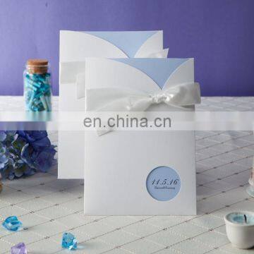 Light sky blue 1111 greeting card wedding invitation card with ribbon