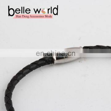 Fashion Leather Braid Titanium Steel Bracelet With Rhinestone photo-4