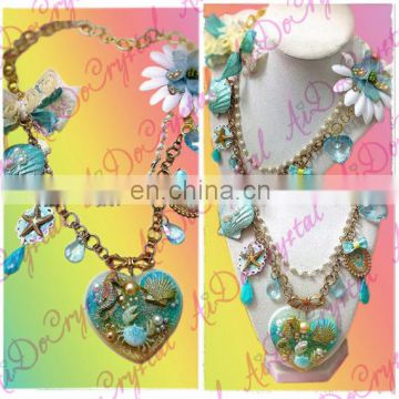 Heart of the Ocean Sea Creatures Sea Shells Sparkle Heart Kawaii Charm Necklace