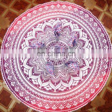 Cotton Round Table Cover Ombre Mandala Table Cloth With Napkin Yoga Mat Beach Towel