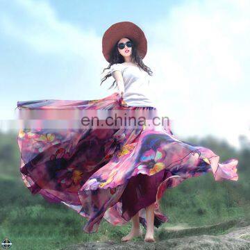 T-SK014 Flare Women Flook Length Printed Beach Skirt