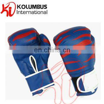 Blue artificial leather PU boxing gloves with printing