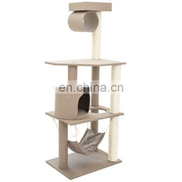 High-end 140cm height tall cloth cat climbing tree frame sisal cat scratching tree with cat nest