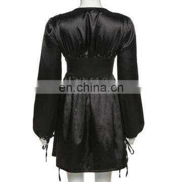 LAITE D2180 Ins Hot Sales Autumn&winter V-neck Fashion Retro Bodycon Women Casual Dresses A-line Sexy Dresses photo-6